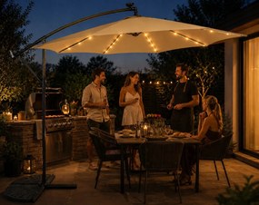 Ekspand Záhradný LED slnečník s bočným ramenom 300 cm tmavo béžový