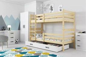 Poschodová posteľ so zásuvkou a matracmi ERIK natural 190x90 borovica - biela