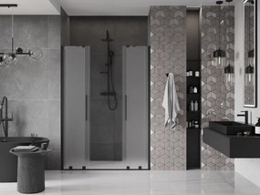 Mexen Velar Duo, posuvné sprchové dvere do otvoru 150 cm, 8mm sklo námraza, čierna matná, 871-150-000-32-70