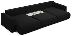 Čierna zamatová rozkladacia/s úložným priestorom rohová pohovka (do tvaru "U") Kapua – Makamii