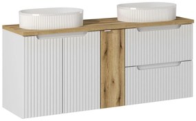 Závěsná skříňka Nova White s deskou a umyvadly 140 cm bílá/dub evoke