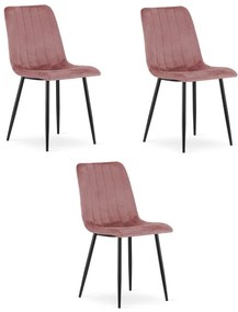 Set troch jedálenských stoličiek LAVA zamatové, ružové / čierne nohy (3 ks)