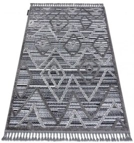 Koberec MAROC P657, čierna -sivá - strapce, vzor diamanty, cik cak, etno, Berber, Maroko, Shaggy Veľkosť: 140x190 cm