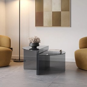 Sivé sklenené okrúhle konferenčné stolíky v súprave 2 ks ø 80 cm Velta – MOME