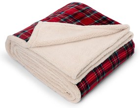 Plyšová károvaná obojstranná deka, červená