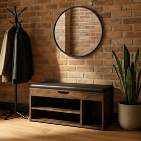 Skrinka na topánky FILLIPE 100 cm v dekore rustikálny dub s čiernymi prvkami.