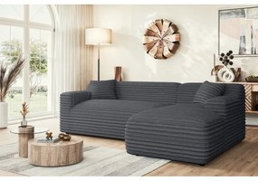 Tmavosivá menčestrová rohová pohovka (pravý roh/s leňoškou) Martin – Ropez