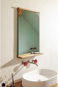 Nástenné zrkadlo s poličkou s dreveným rámom 50x75 cm Lun – noo.ma