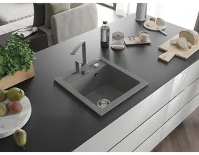 Mexen Vito, 1-komorový granitový drez 520x490x210 mm, šedá batéria Rita, šedá, 6503-71-670300-71