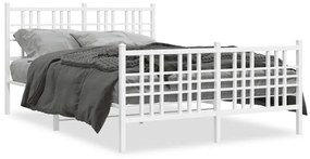 Kovový rám postele s čelom a podnožkou biely 140x200 cm 376392