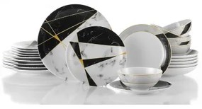 24-dielna jedálenská súprava, čierna/biela/zlatá, porcelán