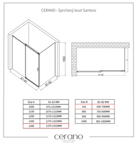 Cerano Santoro, sprchovací kút s posuvnými dverami 140(dvere) x 70(stena) x 195 cm, 6mm číre sklo, chrómový profil, CER-CER-425443