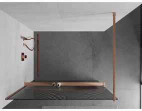 Mexen Kioto+, sprchová zástena Walk-In s poličkou a vešiakom 110 x 200 cm, 8mm sklo s rebrovým vzorom, medený matný profil, 800-110-121-65-09