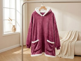 Baránková mikinová deka s rukávmi a kapucňou LAVENDR, vínová