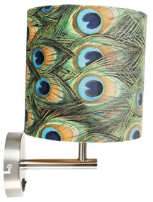 Botonické nástenné svietidlo oceľové s velúrovým tienidlom páv - Combi