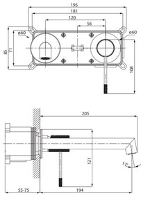 Cersanit S951-597 - Umývadlová batéria na podomietkovú inštaláciu ZEN čierna