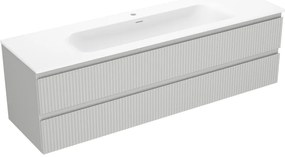 Mexen Rivel, kúpeľňová skrinka 160 cm s umývadlom Vela, 2 zásuvky, drážkovaná, sivá matná/biela, 91A20-16047-2-BFF62-W23M0