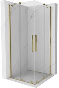Mexen Velar Duo, sprchový kút s posuvnými dverami 100(dvere) x 100(dvere) cm, 8mm číre sklo, zlatý lesklý profil, 871-100-100-02-50
