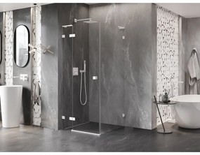 Mexen Lunar, L sklápací sprchový kút ľavý 80 x 80 cm, 8mm číre sklo, biely profil, 834L-080-080-20-00-L