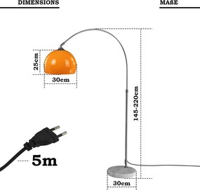 Jago stojacia oblúková lampa, oranžová, 145 - 220 cm