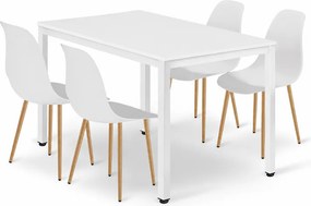 Jedálenský set: TESSA 120×60 cm biely/biely + 4x WAT stoličky biele/prírodné nohy