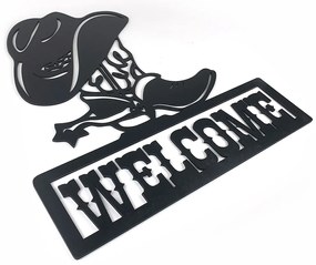 Veselá Stena Drevená nástenná čierna dekorácia Cowboy Welcome