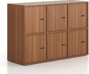 Kancelárska skriňa FRAME, nízka, 6x dvere, 1299 x 450 x 881 mm, mechanický kódový zámok, orech