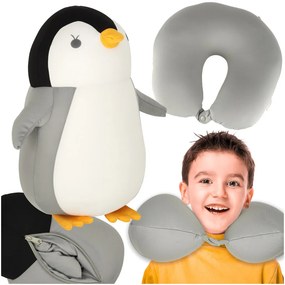 KIK Cestovný vankúš 2v1 na krk a maskot tučniak