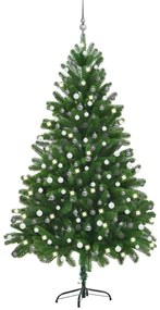 Umelý vianočný stromček s LED a súpravou gulí 210 cm zelený 3077728