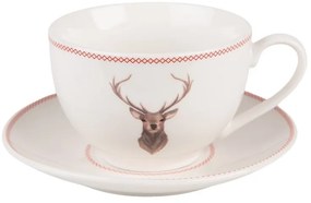 Porcelánová šálka s tanierikom s jeleňom Cosy Lodge - 12*9*6 cm / 200 ml