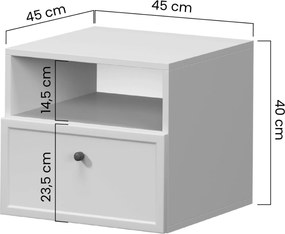 Závesný nočný stolík Lorini so zásuvkou 45 cm - kašmír / čierna úchytka T-bar