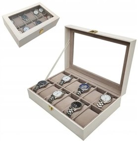 eCarla Organizér na hodinky, box, puzdro na 12ks hodiniek, ekokoža, biela