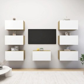 TV skrinky 7 ks biele a dub sonoma 30,5x30x60 cm drevotrieska