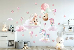 DomTextilu Fantasy detská nálepka na stenu pre dievčatká s rozprávkovými postavičkami 60 x 120 cm 46214-217068