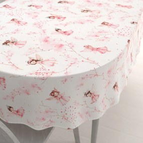 Biante Detský bavlnený oválny obrus Sandra SA-684 Ružové víly na bielom 120x200 cm