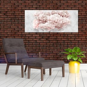 Obraz - Ružové kvety na stene (120x50 cm)