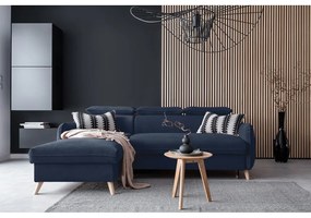 Tmavomodrá zamatová rozkladacia rohová pohovka (ľavý roh) Sweet Harmony – Miuform