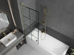 Mexen Next L, 1-krídlová vaňová zástena 70 x 150 cm, 6mm číre sklo-čierny vzor, zlatý matný profil, 895-070-000-03-77-55
