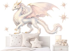 Rozprávkový drak textilní prelepiteľná nálepka na stenu hárok 46 x 32 cm