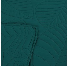 Tyrkysový prehoz na posteľ so vzorom LEAVES Rozmer: 200 x 220 cm