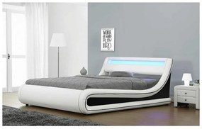 Tempo Kondela Manželská posteľ s RGB LED osvetlením, biela/čierna, 160x200, MANILA NEW