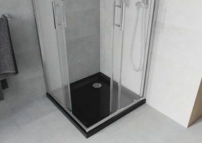 Mexen Rio, štvorcový sprchovací kút s posuvnými dverami 80(dvere) x 80(dvere) x 190 cm, 6mm sklo námraza, chrómový profil + čierna sprchová vanička SLIM, 860-080-080-01-30-4070