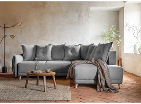Sivá menčestrová rozkladacia rohová pohovka (pravý roh) Lazy Lukka – Miuform