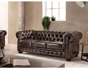 furniture-nabytek.cz - Masívna Chesterfield pohovka, 6-miestna, pravá koža, hnedá