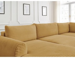 Menčestrová rozkladacia rohová pohovka v horčicovej farbe (ľavý roh/do "U") Lucien – Bobochic Paris