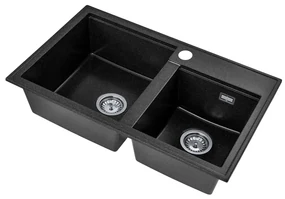 Gamma Modern 8020, 2-komorový granitový drez 795x495x210 mm, čierna škvrnitá, GMA-ZLE000025
