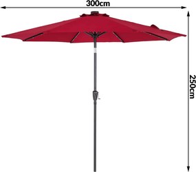 Zahradní slunečník s LED osvětlením Floridas 300 cm červený