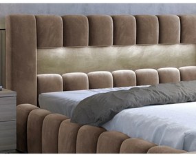 Svetlohnedá čalúnená dvojlôžková posteľ s úložným priestorom s roštom 160x200 cm Lamica – ELTAP