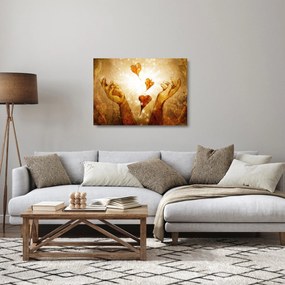 Sklenený obraz - Maľba rúk plných lásky (70x50 cm)