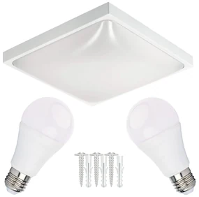 ECOLIGHT LED stropné svietidlo 2xE27 štvorcové biele + 2x E27 10W neutrálna biela žiarovka